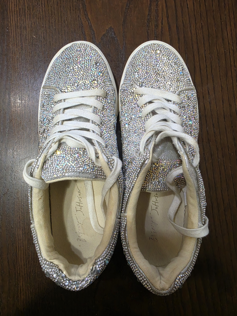 Betsey Johnson Silver Crystal Embellished Lace-Up Sneakers